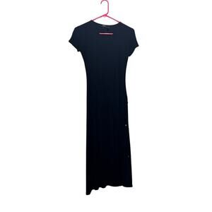 Theory Jilaena Ribbed Viscose Dress Size P (Petite) Ruched Drawstring Side Slit